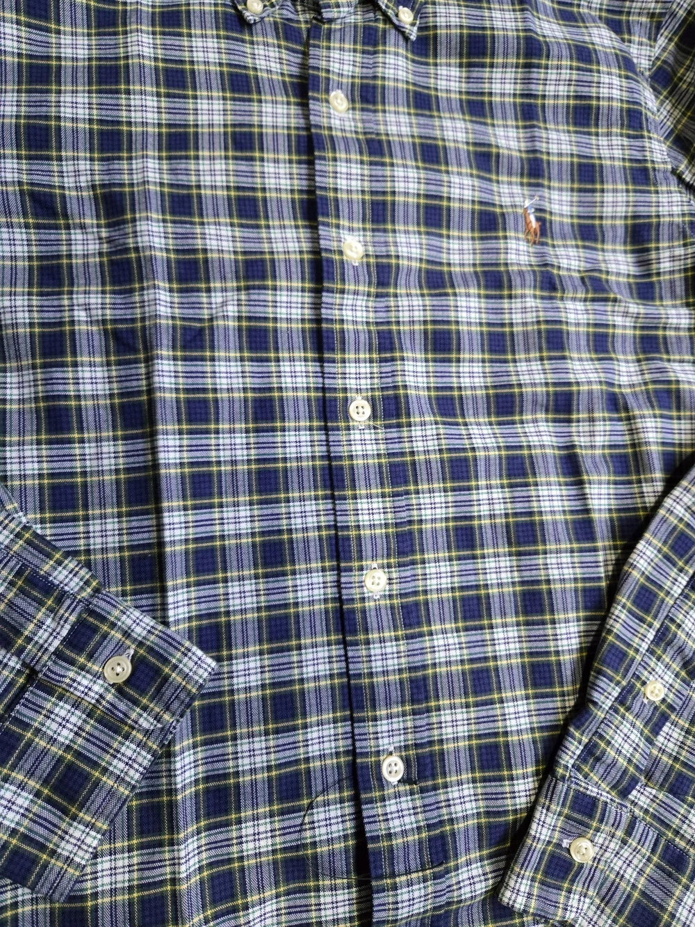 Polo by Ralph Lauren Navy & Green Plaid Button-Down Shirt Small Classic Fit